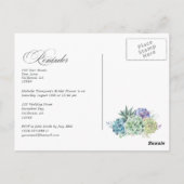 Carte Postale Rappel de Mariage de Cactus Succulents Réponse RSV (Dos)
