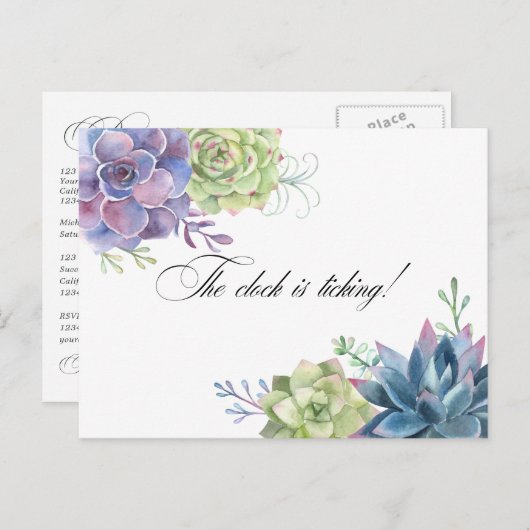 Carte Postale Rappel de Mariage de Succulentes Code QR Rsvp Pos (Devant / Derrière)