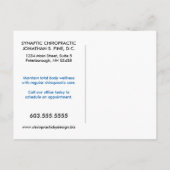 Carte Postale Rappel de réactivation CHIROPRATIQUE {Effets secon (Dos)