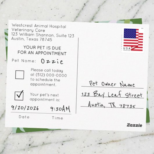 Carte Postale Rappel de rendez-vous Aloha pour vos animaux