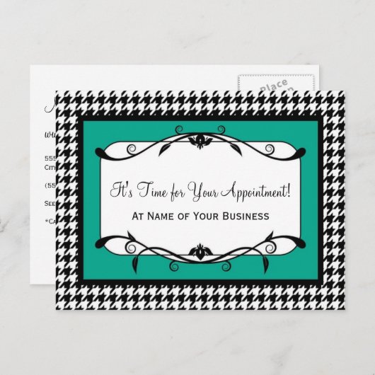 Carte Postale Rappel de rendez-vous Emerald Green Houndstooth (Devant / Derrière)