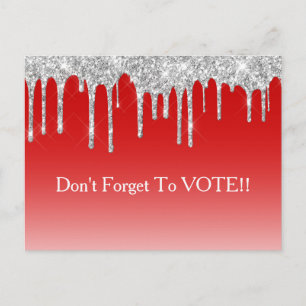 Carte Postale Rappel de vote avec gouttes de paillettes argentée
