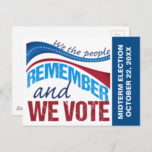 Carte Postale Rappel de vote le jour de l'élection Drapeau améri (Devant / Derrière)