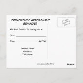 Carte Postale Rappel Orthodontique Rendez-vous Braces (Dos)