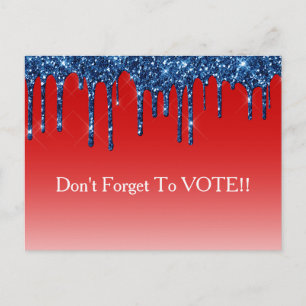 Carte Postale Rappel pour voter Americana Rouge Bleu Paillettes