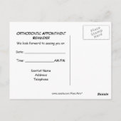 Carte Postale Rappel Rendez-vous orthodontique Adieu les contact (Dos)