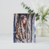 Carte Postale Rapunzel avec ses cheveux longs dans la tour (Debout devant)