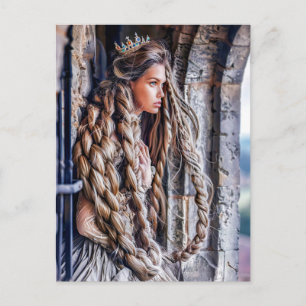 Carte Postale Rapunzel avec ses longs cheveux dans la tour