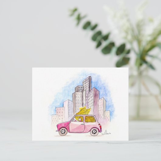 Carte Postale Rapunzel conduit une mini Cooper (Debout devant)