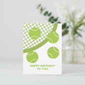 Carte Postale Raquette de balle de tennis vert moderne Joyeux an (Debout devant)