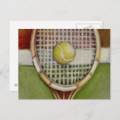 Carte Postale Raquette de tennis avec balle posée sur le court (Devant / Derrière)