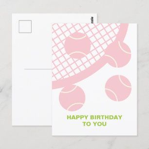 Carte Postale Raquette de tennis rose moderne Joyeux Anniversair