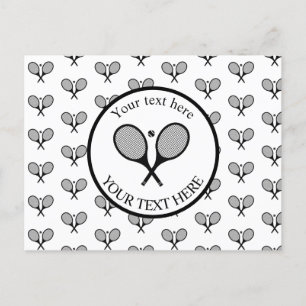 Carte Postale Raquettes de tennis personnalisables en noir et bl