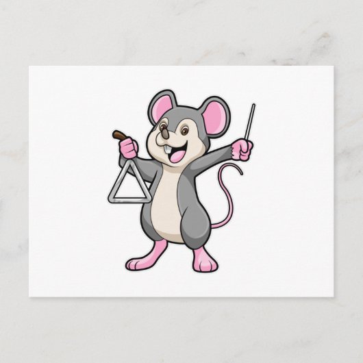 Carte Postale Rat à la musique avec triangle (Devant)