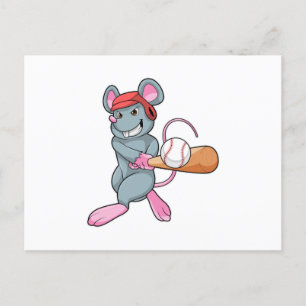 Carte Postale Rat au baseball avec batte et casque de baseball