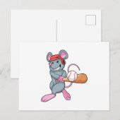 Carte Postale Rat au baseball avec une batte de baseball et une  (Devant / Derrière)