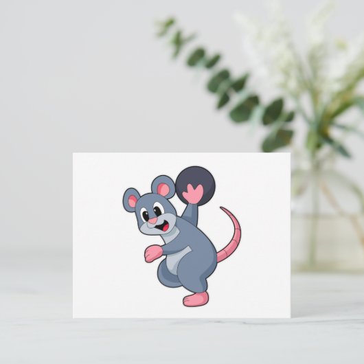 Carte Postale Rat au bowling avec boule de bowling (Debout devant)