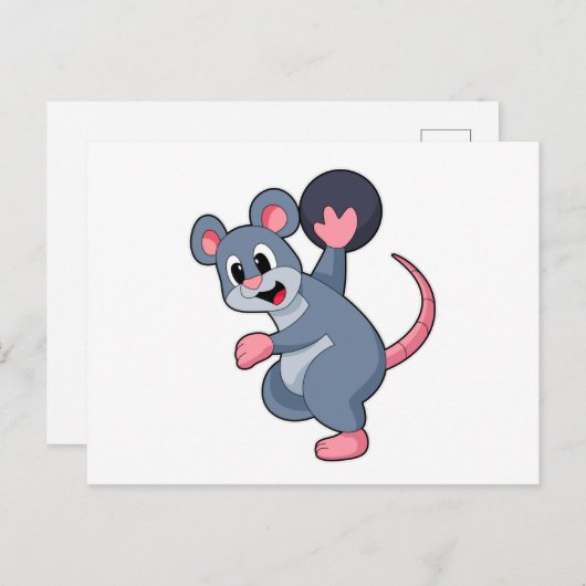 Carte Postale Rat au bowling avec boule de bowling (Devant / Derrière)