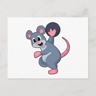 Carte Postale Rat au bowling avec boule de bowling