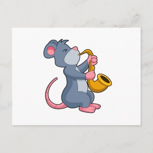 Carte Postale Rat au music avec saxophone (Devant)