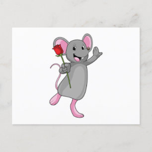 Carte Postale Rat avec fleur de rose