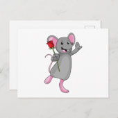 Carte Postale Rat avec fleur de rose (Devant / Derrière)