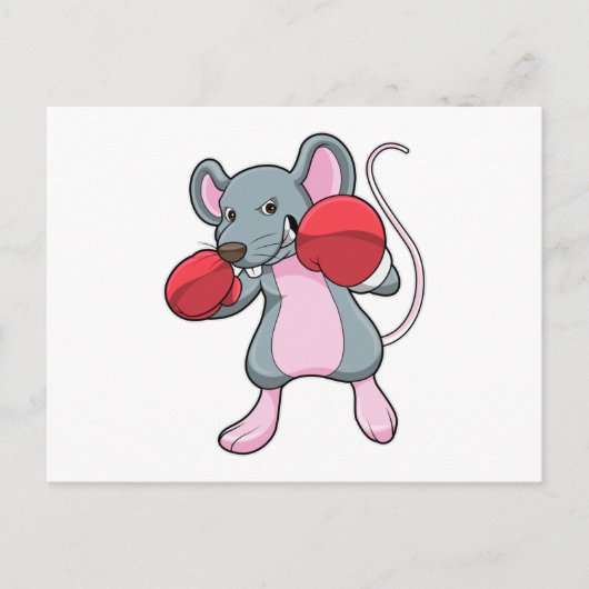 Carte Postale Rat dans la boxe avec des gants de boxe (Devant)