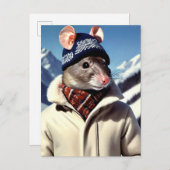 Carte Postale Rat drôle qui modélise des vêtements de ski (Devant / Derrière)