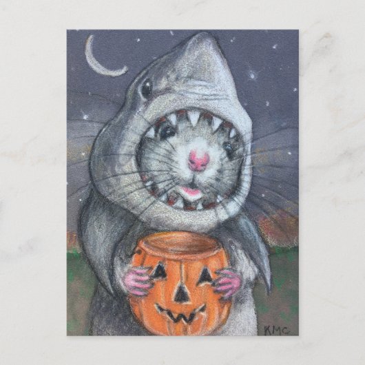 Carte Postale Rat en costume de requin Halloween kmcoriginals (Devant)