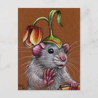 Carte Postale Rat en Silly Tulip Casquette