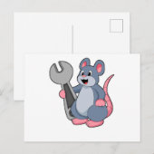 Carte Postale Rat en tant que mécanicien avec clé (Devant / Derrière)