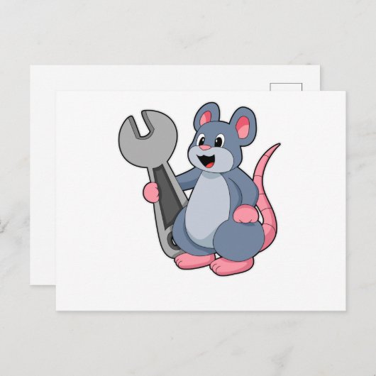 Carte Postale Rat en tant que mécanicien avec une clé (Devant / Derrière)