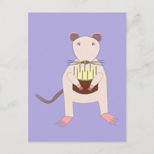 Carte Postale Rat siamois avec gâteau d'anniversaire
