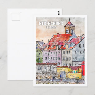 Carte Postale Ratisbonne Allemagne célèbre Travel Place Watercol