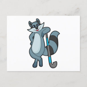 Carte Postale Raton laveur au hockey avec bâton de hockey