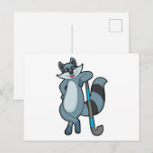 Carte Postale Raton laveur au hockey avec bâton de hockey (Devant / Derrière)