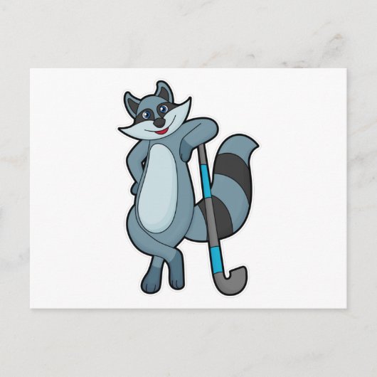 Carte Postale Raton laveur au hockey avec bâton de hockey (Devant)