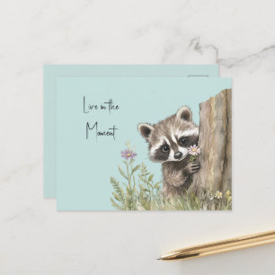 Carte Postale Raton laveur avec fleur