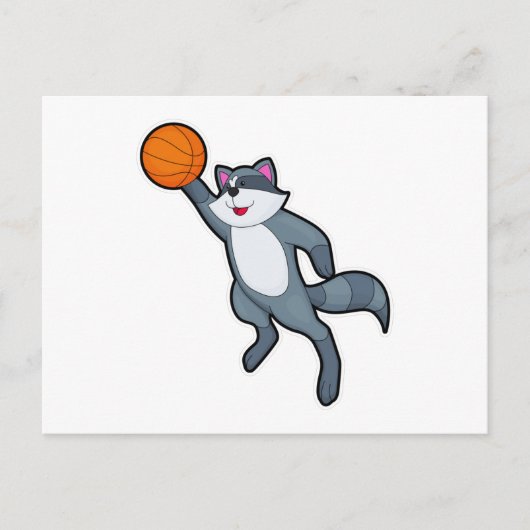 Carte Postale Raton laveur en joueur de basket-ball avec ballon (Devant)