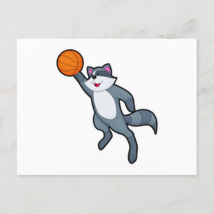 Carte Postale Raton laveur en joueur de basketball avec ballon d