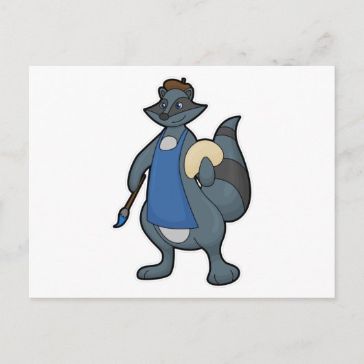 Carte Postale Raton laveur en peintre avec pinceau (Devant)