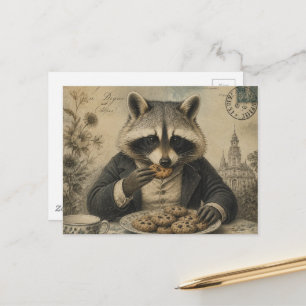 Carte Postale Raton laveur mangeant des cookies vintage