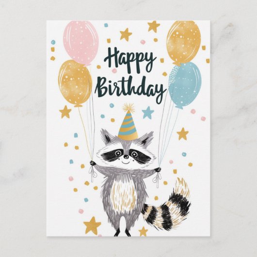 Carte Postale Raton laveur mignon Joyeux anniversaire  (Devant)