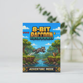 Carte Postale Raton laveur, Pixel Art 8 Bits Rétro (Debout devant)