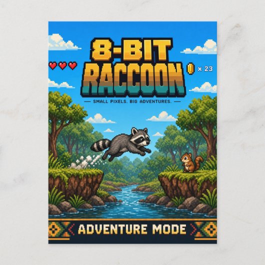 Carte Postale Raton laveur, Pixel Art 8 Bits Rétro (Devant)