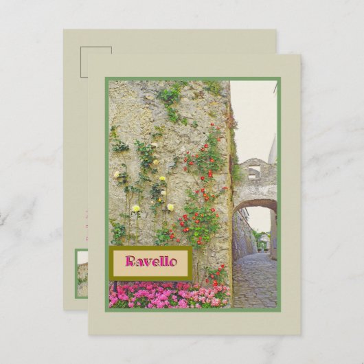 CARTE POSTALE RAVELLO,ITALIE/RUE PAVÉE, VOÛTE, ROSES (Devant / Derrière)