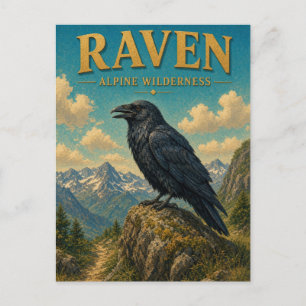 Carte Postale Raven Alpine Wilderness Aquarelle GeoSaga