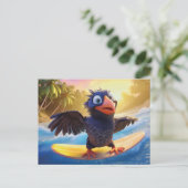 Carte Postale Raven Surfing In Tropical Paradise With Palm Trees (Debout devant)