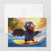 Carte Postale Raven Surfing In Tropical Paradise With Palm Trees (Devant / Derrière)