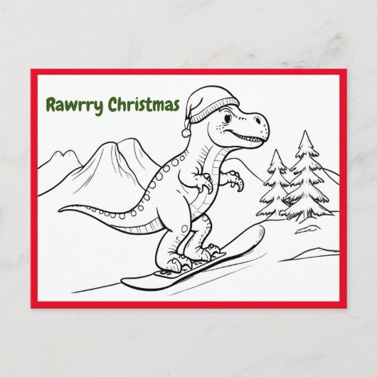 Carte Postale Rawrry noël T-rex équitation snowboard (Devant)
